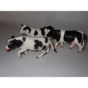 Lot Holstein Cow Figures Safari Hard Plastic Black White Cattle 5" x 3"